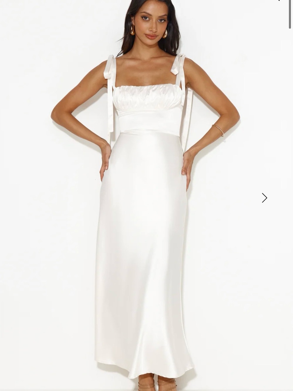 Hello Molly White Satin Tie-Shoulder Maxi Dress
